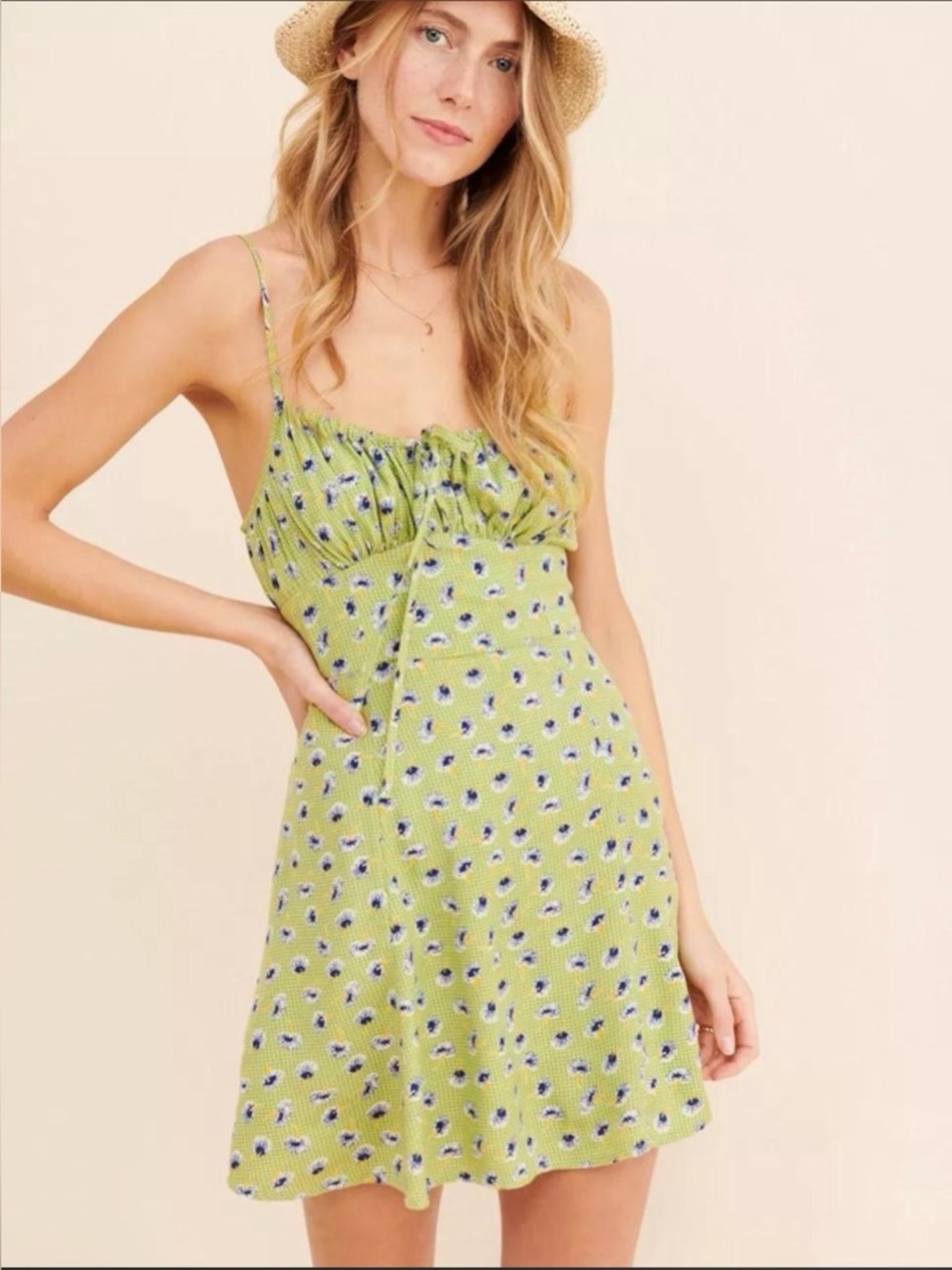 BDG Urban Outfitters Green Mini Dress with Blue Floral Print